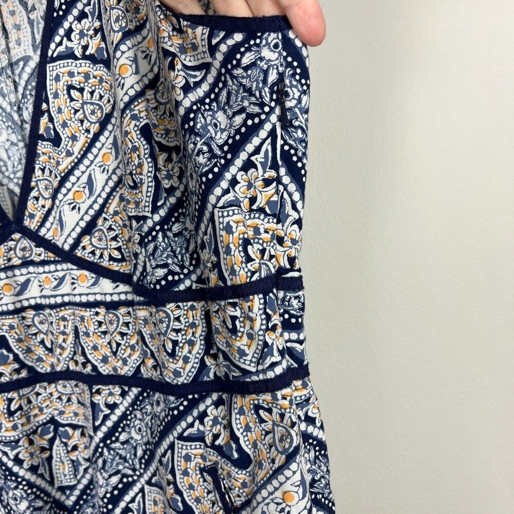 Eddie Bauer Midi Dress Womens 14 Blue Yellow Bandana Floral Print Cotton Stretch - Picture 8 of 14